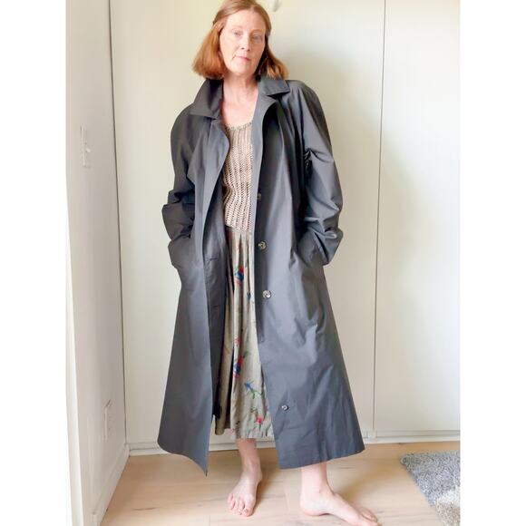 Vintage 80s Rain Trench coat Size Womens XL Mens L Gray Old Money Twee Classic - Picture 10 of 10